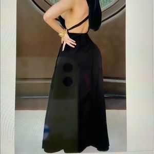 Black Deep V Front Cut Maxi Dress
